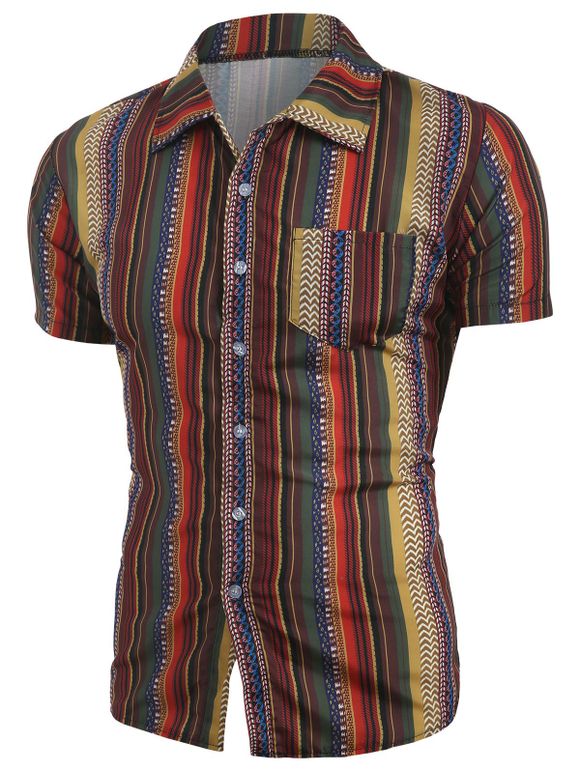 Chemise Vintage Boutonnée à Rayure avec Poche - café XS