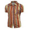 Chemise Vintage Boutonnée à Rayure avec Poche - Orange S