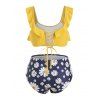 Plus Size Daisy Print High Waist Ruffled Bikini Set - BEE YELLOW 4X