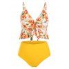 Sunflower Knotted Ruffles Tankini Swimsuit - WHITE L