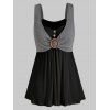 Débardeur Boutonné Bicolore de Grande Taille Col en Forme de Cœur - Noir M