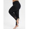 Legging Panneau en Dentelle à Coupe Haute Grande Taille - Noir L