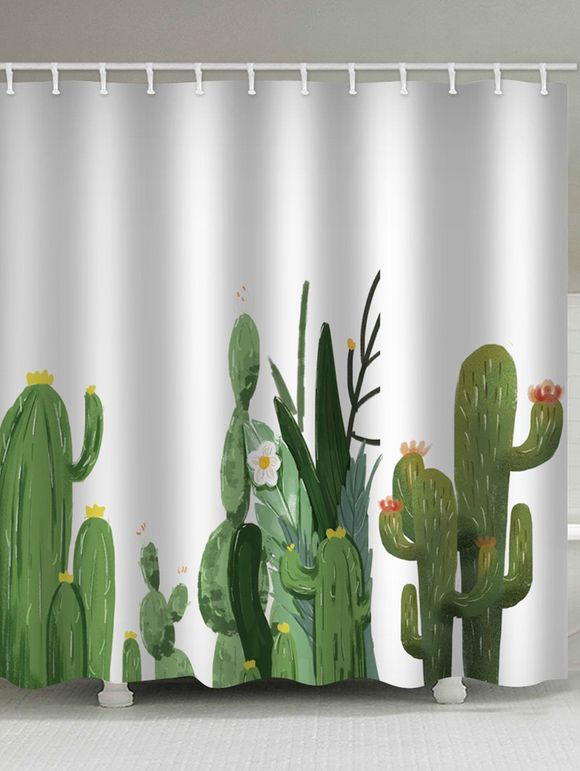 Rideau de Douche Imperméable Fleur et Cactus Imprimés pour Salle de Bain - multicolor W71 X L71 INCH