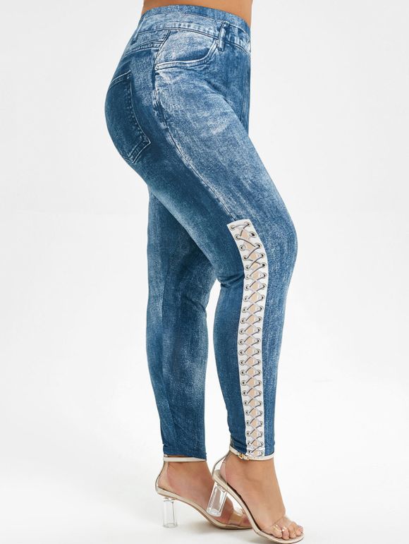Legging Taille Haute 3D Imprimé de Grande Taille - Bleu 4X