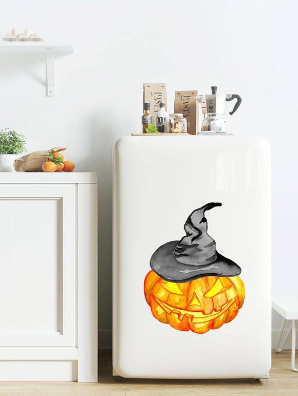Autocollant Mural d'Halloween Décoratif Lampe Citrouille avec Chapeau - multicolor 45*30CM