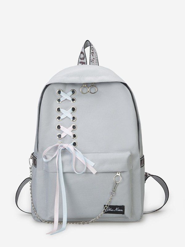 Canvas Lace-up Bowknot Backpack - BLUE GRAY 