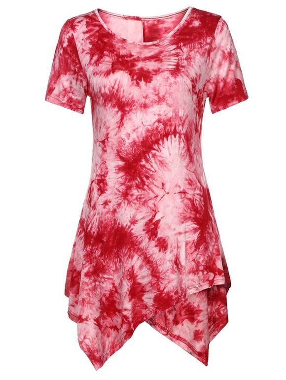 T-shirt Long Teinté de Grande Taille à Ourlet Asymétrique - Rouge 1X