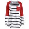 T-shirt Rayé à Manches Raglan avec Poche - Rouge Lave M