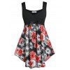 Débardeur Long Fleuri Imprimé Col en Forme de Cœur de Grande Taille - Noir 4X