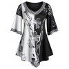 T-shirt Tunique Fleuri Imprimé de Grande Taille à Col V - multicolor L