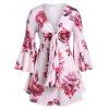 T-shirt Tordu Fleuri Imprimé de Grande Taille à Col Plongeant - Rose L