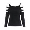T-shirt Découpé Déchiré Epaule Dénudée à Manches Longues - Noir L