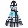 Robe Ligne A à Pois à Col Halter avec Ceinture - Bleu de Ciel XL