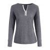 T-shirt Fendu Embelli de Bouton Coupe en V - Gris 2XL