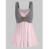 Débardeur Boutonné Bicolore de Grande Taille Col en Forme de Cœur - Rose Cochon L