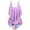 Maillot de Bain Tankini Superposé Peinture Eclaboussée de Grande Taille à Volants - multicolor F 3X
