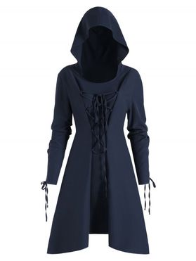 Lace Up Skirted Hooded Pullover Plus Size Coat