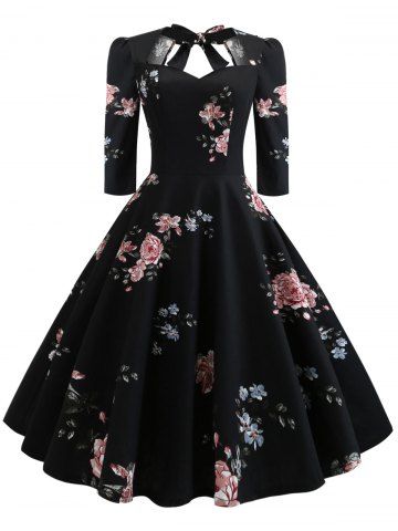 Plus Size Floral Print Back Tie Pin Up Dress