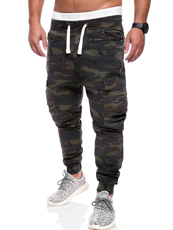 Pantalon de Jogging Cargo Camouflage Imprimé avec Multi-Poches - Vert Forêt Noire 3XL