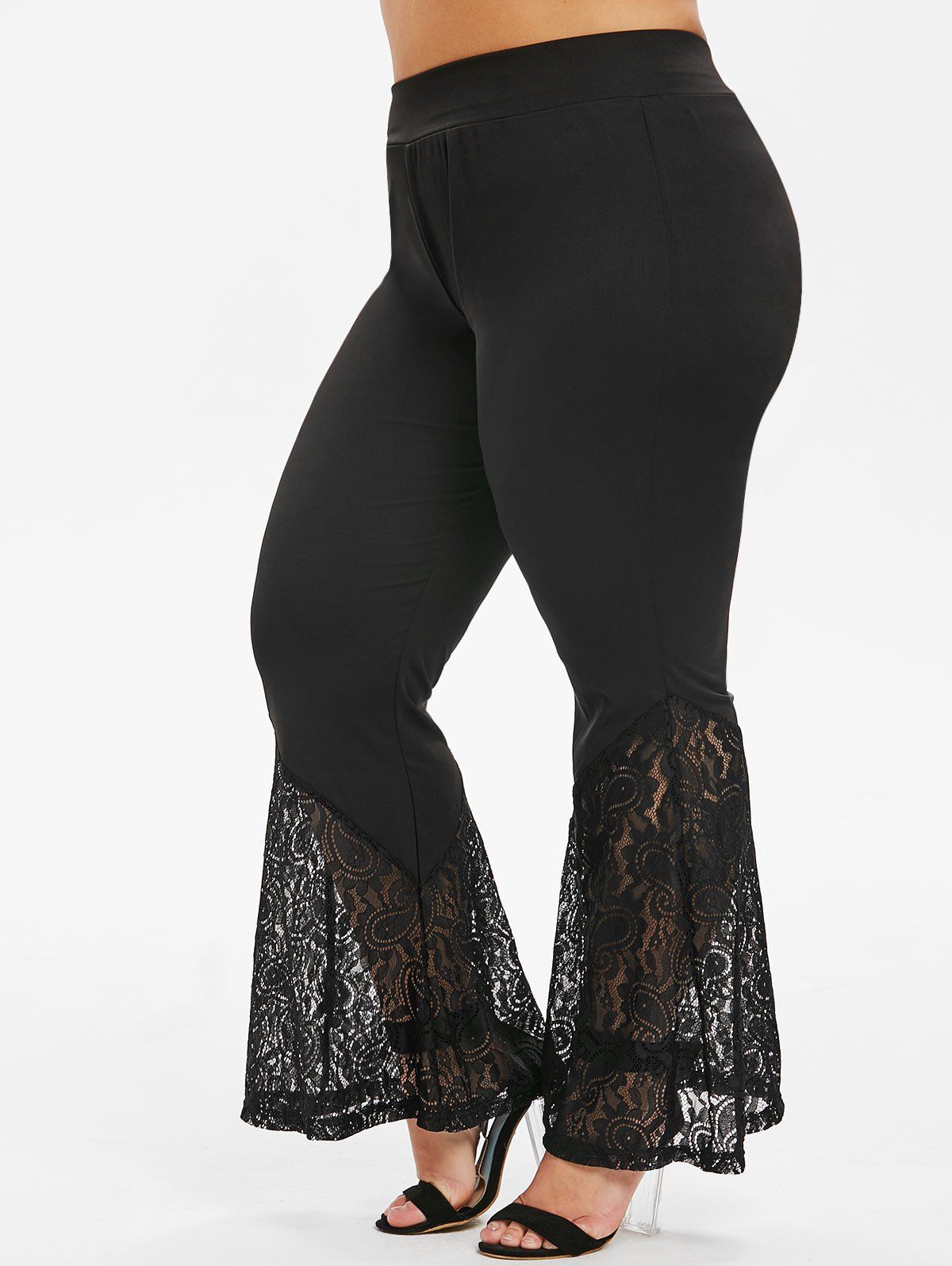 [35% OFF] 2021 Plus Size Lace Insert Bell Bottoms Pants In BLACK ...