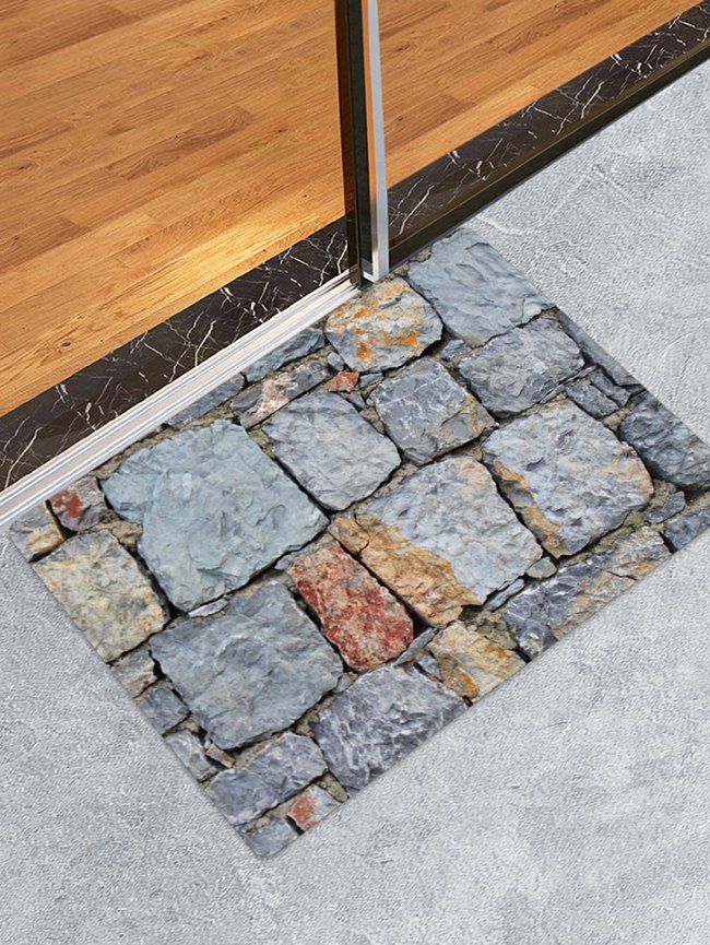 

Stone Brick Wall Patterned Water Absorption Area Rug, Light gray