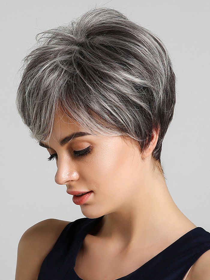 

Short Fluffy Straight Human Hair Wig, Multi