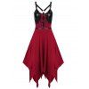 Grommet Faux Leather Panel Asymmetric Handkerchief Dress - LAVA RED XL