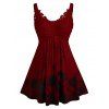Débardeur Fleuri Imprimé Panneau en Denelle de Grande Taille Col en Forme de Cœur - Rouge Vineux 3X