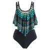 Vintage Polka Dot Tankini Swimsuit Tribal Flounce Crisscross Swimwear Set - MEDIUM TURQUOISE XL