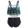 Vintage Polka Dot Tankini Swimsuit Tribal Flounce Crisscross Swimwear Set - MEDIUM TURQUOISE XL