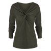 T-shirt Tordu en Couleur Unie à Col V - Vert Armée M