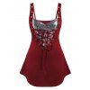 Débardeur Anneaux de Grande Taille à Lacets Col en Forme de Cœur - Rouge Vineux 3X