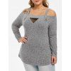 Tricot Tunique Panneau en Maille à Epaule Dénudée de Grande Taille - Nuage Gris 4X