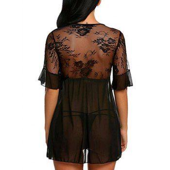 Eyelash Lace Panel Tied Mesh Babydoll Set