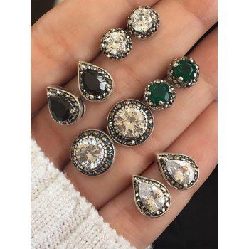 

5Pairs Water Drop Faux Crystal Earrings Set, Silver
