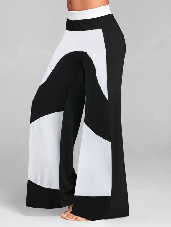 Pantalon Contrasté Taille Elastique à Jambe Large - Noir 2XL