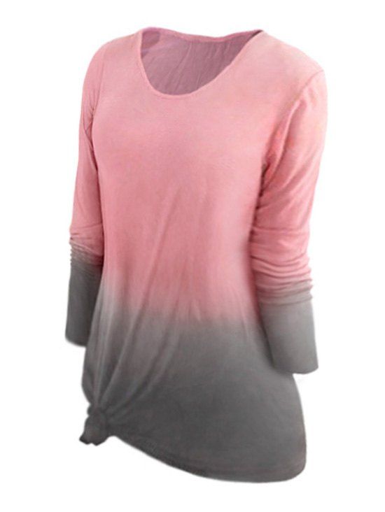 T-shirt Extensible Teinté Manches Longues de Grande Taille - Rose 1X