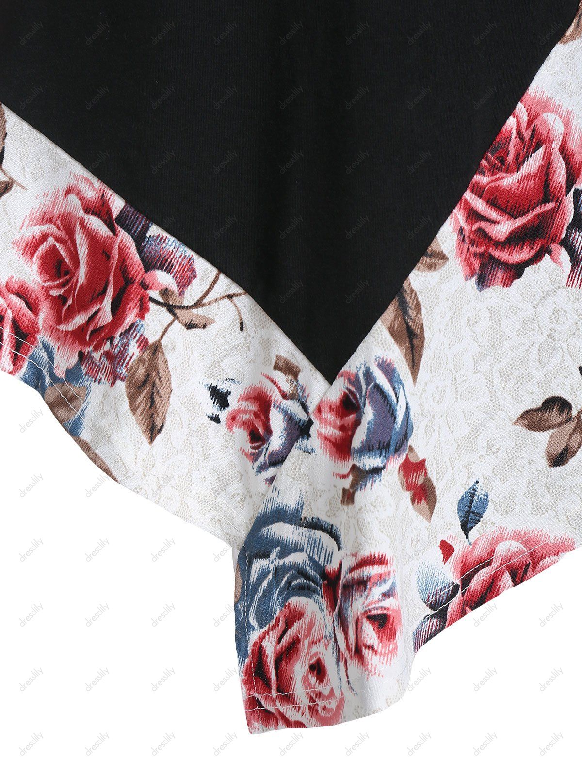 Flower Print Asymmetrical Cowl Neck Long Sleeve Tunic Tee - BLACK XL