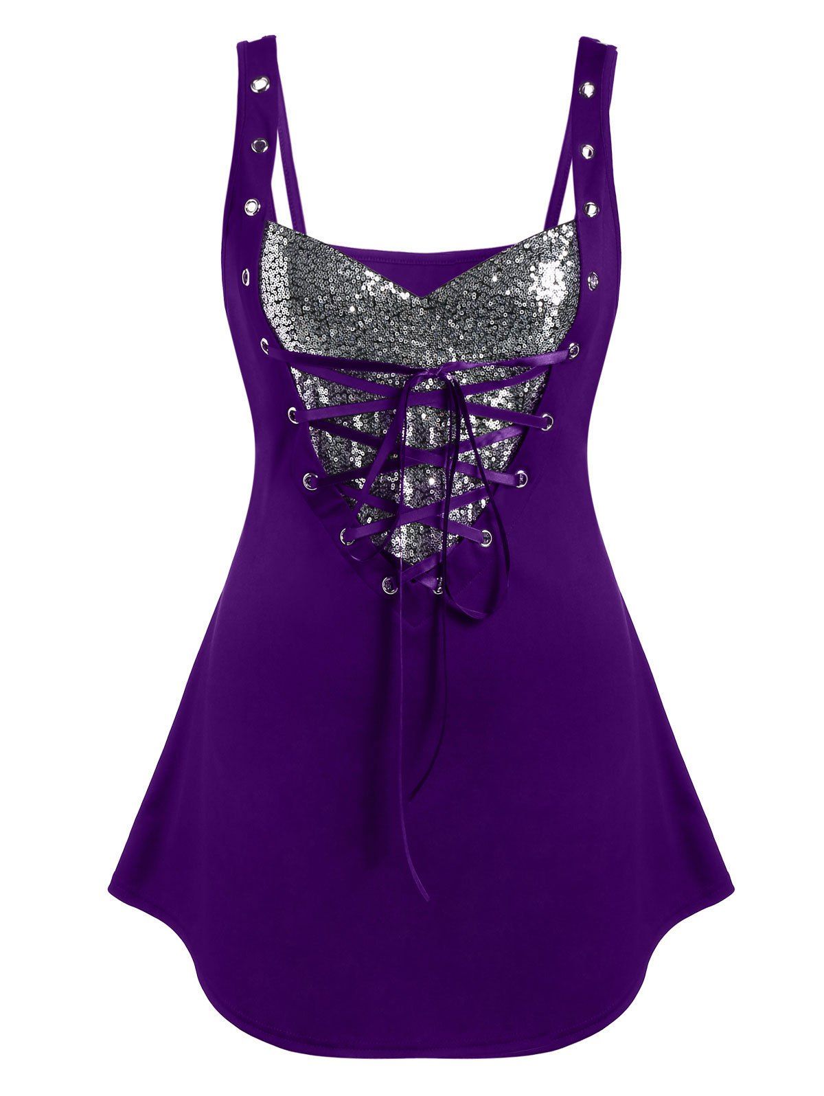 

Plus Size Sweetheart Neck Glitter Rings Tank Top, Purple iris
