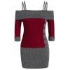 Robe Moulante Bicolore à Epaule Dénudée Grande Taille - Noir L