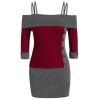 Plus Size Cold Shoulder Two Tone Knit Tight Dress - BLACK 4X