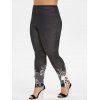 Plus Size bowknot Lattice Panel Leggings Imprimer Fleur - Noir L