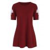T-shirt Long Panneau en Dentelle à Manches Courtes - Rouge Vineux XL