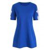 T-shirt Long Panneau en Dentelle à Manches Courtes - Bleu Cobalt XL