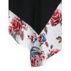 Flower Print Asymmetrical Cowl Neck Long Sleeve Tunic Tee - BLACK XL
