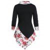 Flower Print Asymmetrical Cowl Neck Long Sleeve Tunic Tee - BLACK XL