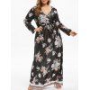 Plus Size Floral Imprimer V Neck Belted Maxi Dress - Noir 4X