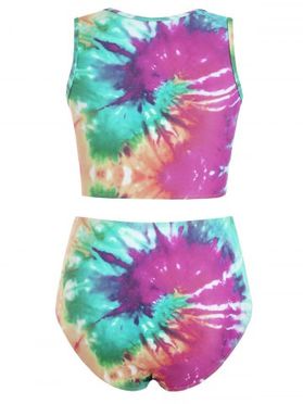 Twist Front Tie Dye Scoop Neck Tankini Swimsuit