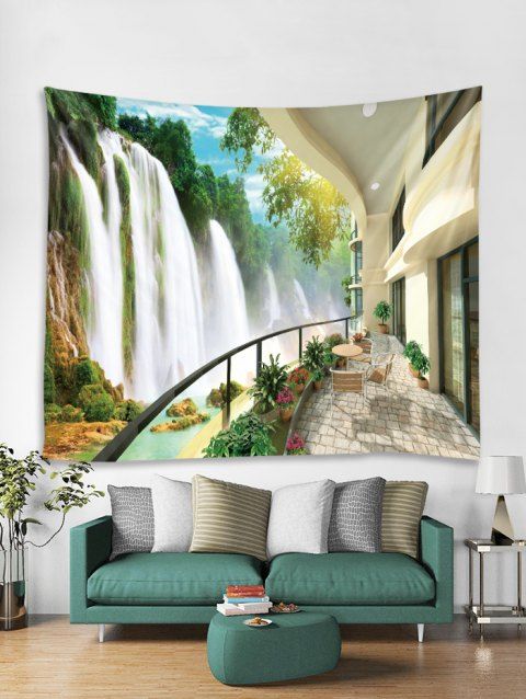 [52% OFF] 2019 Waterfall Balcony 3D Print Wall Tapestry In Multicolor B ...