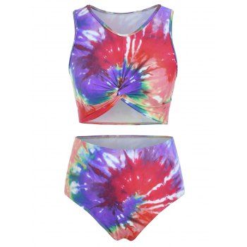 

Tummy Control Tankini Swimsuit Bright Swimwear Tie Dye Twisted Summer Beach Bathing Suit, Multicolor a